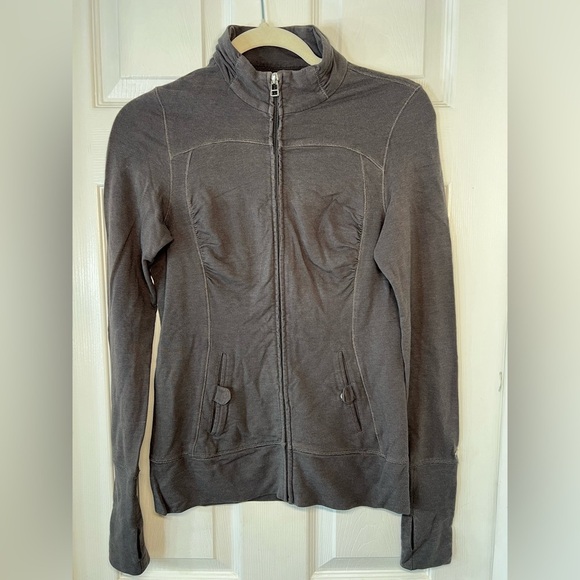 Alo Yoga Sz S Funnel Neck Zip Jacket Gray Bamboo‎ Spandex Lightweight Jersey - Picture 1 of 9